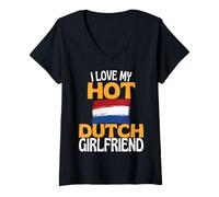 Mujer Amo a mi Novia Holandesa Caliente Relación Divertida Holanda Camiseta Cuello V