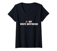 Mujer Amo a mi Novio Blanco, Corazón a mi Novio Blanco Camiseta Cuello V
