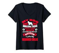 Mujer Amo a mi Perro Collie Barbudo Amante Divertido de los Camiseta Cuello V