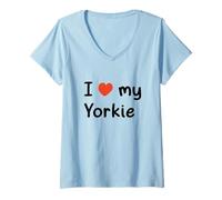Mujer Amo a mi Perro Yorkie Heart Yorkshire Terrier, mamá y papá Camiseta Cuello V
