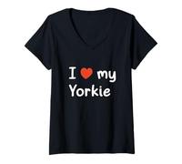 Mujer Amo a mi Perro Yorkie Heart Yorkshire Terrier, mamá y papá Camiseta Cuello V