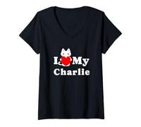 Mujer Amo a mi Propietario de Gatos Charlie, Amante de los Gatitos Camiseta Cuello V