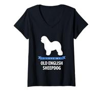 Mujer Amo a mi viejo perro pastor inglés Camiseta Cuello V