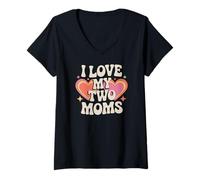 Mujer Amo a mis dos mamás Lesbianas Orgullo LGBT Camiseta Cuello V