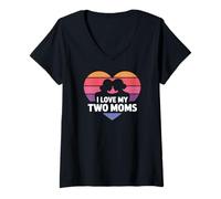 Mujer Amo a mis dos mamás Lesbianas Orgullo LGBT Camiseta Cuello V