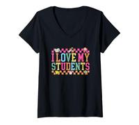 Mujer Amo a mis Estudiantes Maestro Pasión Escuela Apoyo Camiseta Cuello V