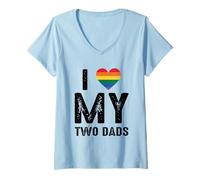Mujer Amo a Rainbow Heart Pride de mis dos papás Camiseta Cuello V