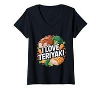 Mujer Amo a Teriyaki Japonesa Amante de la Cocina Camiseta Cuello V