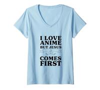 Mujer Amo el Anime Pero Jesús es lo Primero Cristiano Camiseta Cuello V