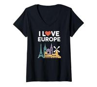 Mujer Amo Europa Monumentos arquitectónicos Viajes Camiseta Cuello V
