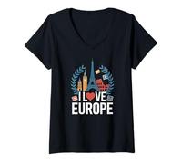 Mujer Amo Europa Monumentos icónicos Viajes Camiseta Cuello V