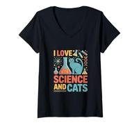 Mujer Amo la Ciencia y los Gatos Expresión Entusiasta Camiseta Cuello V