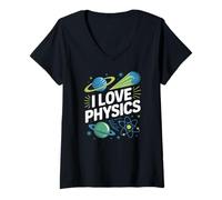 Mujer Amo la Física Universo Átomos Planetas Camiseta Cuello V
