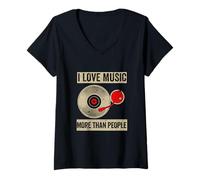Mujer Amo la música más Que la Gente Amante de la música Divertida Camiseta Cuello V