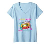 Mujer Amo la música más Que la Gente Amante de la música Divertida Camiseta Cuello V