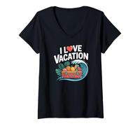 Mujer Amo las vacaciones Tropical Beach Wave Camiseta Cuello V