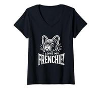 Mujer ¡AMO MI FRRENCHIE! - Raza de perro toro francés Camiseta Cuello V