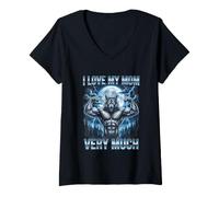 Mujer Amo Mucho a mi mamá Brainrot Alpha Wolf Meme Camiseta Cuello V