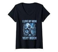 Mujer Amo Mucho a mi mamá Brainrot Alpha Wolf Meme Camiseta Cuello V