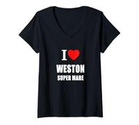 Mujer Amo Weston Super Mare Recuerdo Memoria. Nacido y Criado Camiseta Cuello V