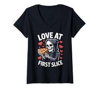 Mujer Amor a Primera Rebanada Divertido Día de San Valentín Pizza Lover Camiseta Cuello V
