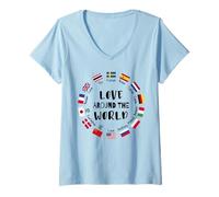 Mujer Amor Alrededor del Mundo Idiomas multilingües Camiseta Cuello V