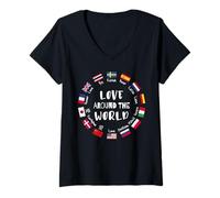 Mujer Amor Alrededor del Mundo Idiomas multilingües Camiseta Cuello V