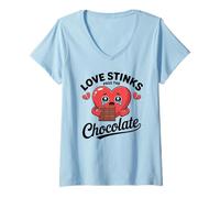 Mujer Amor apesta Pass The Chocolate Funny Anti Valentine Camiseta Cuello V