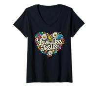 Mujer Amor como Jesús Religioso Dios Fe Groovy Christian Girls Camiseta Cuello V