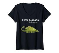 Mujer Amor Dinosaurios Odio Gente Autism Nerd Dino Camiseta Cuello V