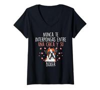 Mujer Amor Entre Boxer Perro Y Chica Lindo Dog Lover Mujer Regalo Camiseta Cuello V