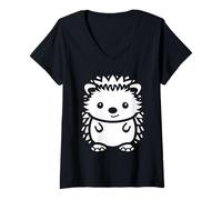 Mujer Amor Erizos Animales Pequeño y Divertido Simple Erizo Camiseta Cuello V