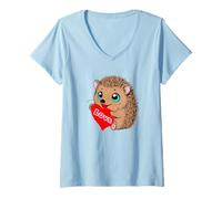 Mujer Amor erizos lindo erizo corazón rojo novedad vida silvestre Camiseta Cuello V