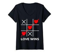 Mujer Amor GANA Corazones Parejas San Valentín Camiseta Cuello V