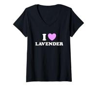 Mujer Amor Lavanda Divertido Flor Hierba Planta Rosa púrpura Color Abanico Camiseta Cuello V