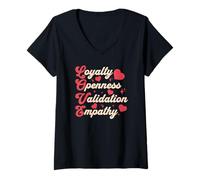 Mujer Amor Lealtad Apertura Validación Empatía Corazones Retro Camiseta Cuello V