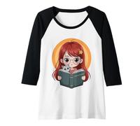 Mujer Amor Libros y Gatos para los Amantes de los Libros Camiseta Manga Raglan