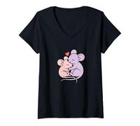 Mujer Amor Lindo de la línea del corazón de la Pareja del ratón Adorable Camiseta Cuello V