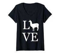 Mujer Amor Llama Alpaca Silueta Llamas Amante Dueño Mascota Camiseta Cuello V