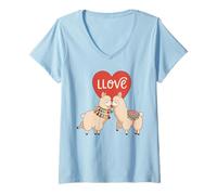 Mujer Amor Llamas Juego de Palabras Lindo Alpaca Pareja Romántico Corazón Camiseta Cuello V