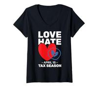 Mujer Amor Odio Abril 15 Temporada de Impuestos Divertido Lindo Preparador de Impuestos Camiseta Cuello V