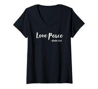 Mujer Amor Paz Salmo Salvación Escritura Versículo bíblico Pacífico Camiseta Cuello V