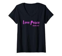 Mujer Amor Paz Salmo Salvación Escritura Versículo bíblico Pacífico Camiseta Cuello V