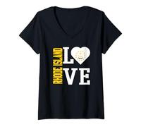 Mujer Amor Rhode Island USA con la bandera de Rhode Island en un corazón Camiseta Cuello V
