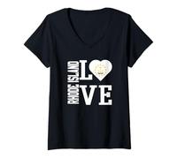 Mujer Amor Rhode Island USA con la bandera de Rhode Island en un corazón Camiseta Cuello V