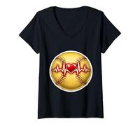 Mujer Amor Softbol Heartbeat Pelota Corazón Jugador Entrenador Fan Lover Camiseta Cuello V