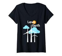 Mujer Amor Tierra Cambio climático Energía renovable Energía eólica Camiseta Cuello V