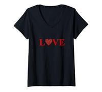Mujer Amor único para el día de San Valentín con Corazones Rojos Camiseta Cuello V