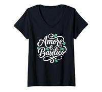Mujer Amor y albahaca Amore e Basilico Comida Italiana Dicho Camiseta Cuello V