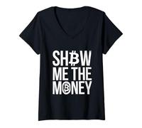 Mujer Amor Y Dinero Amo El Dinero Muéstrame El Dinero Divertido Bitcoin Camiseta Cuello V